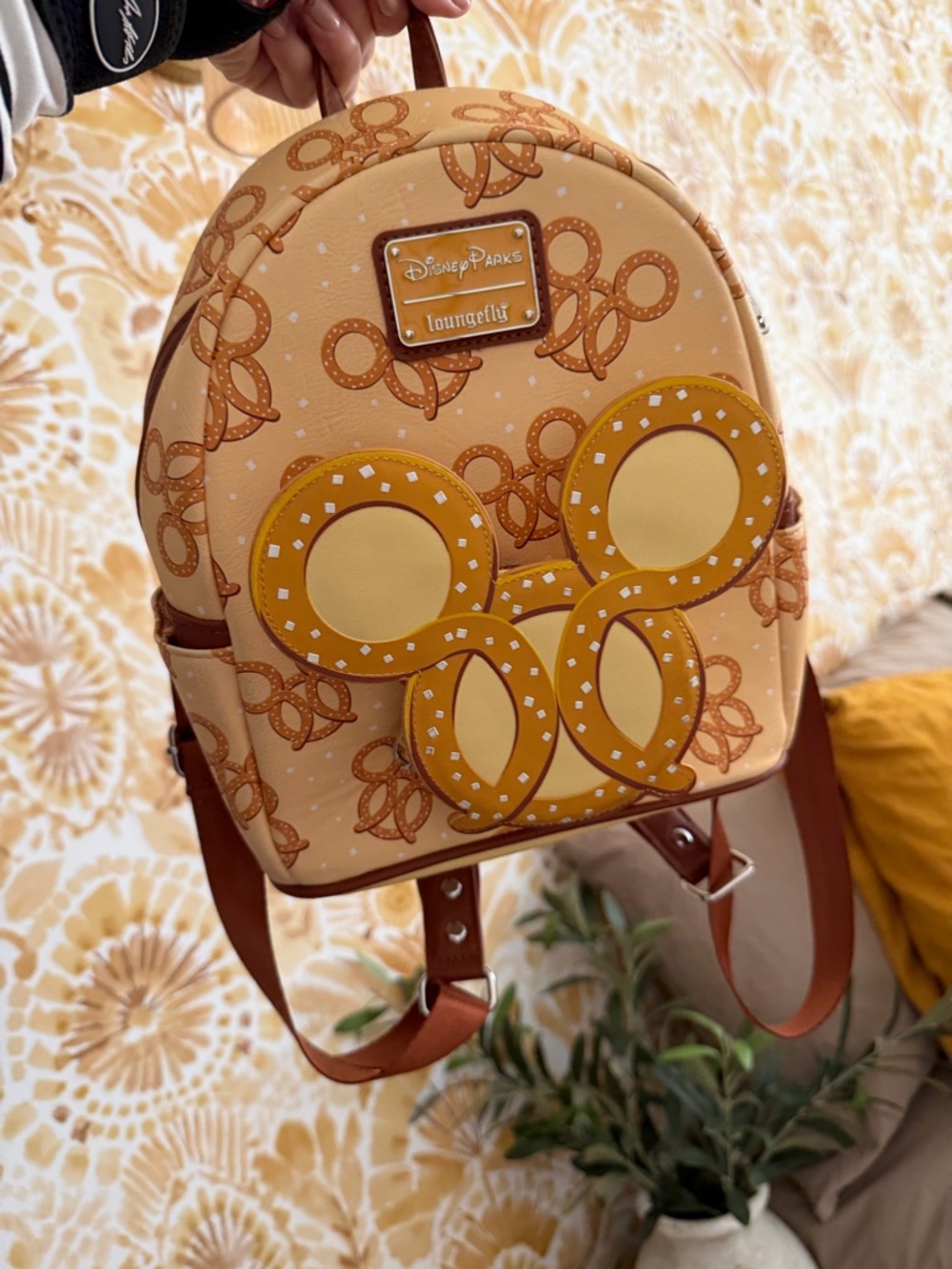 Disney Parks Loungefly Pretzel Mickey Backpack – Tan/Yellow